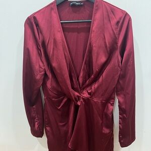 PrettyLittleThing Deep Red Long Sleeve Dress